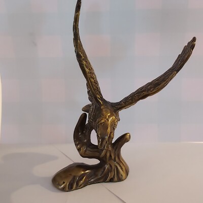 Vintage Brass Eagle Perched On Branch Taking Flight about  5.5 ''