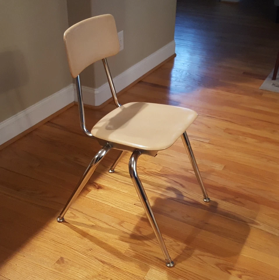 Rare Heywood Wakefield Tone-Ite School Chair MCM Design Beige Beautiful Chrome! - Image 2 of 4