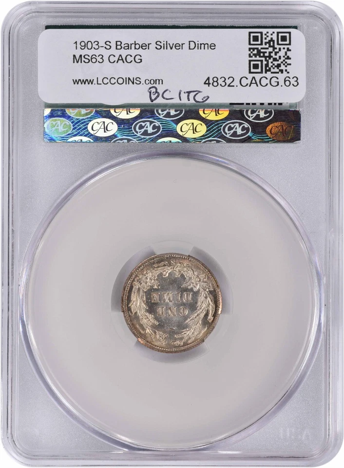 1903-S Barber Silver Dime MS63 CACG - Image 2 of 4