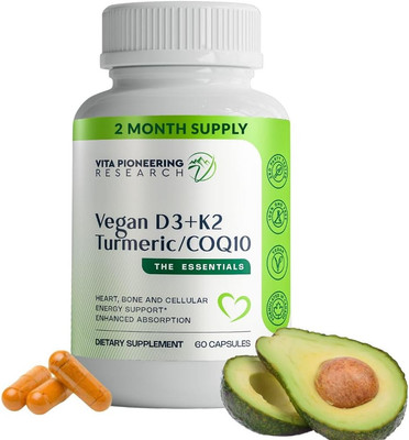 4-In-1 Plant Based Vegan Vitamin D3 2000IU + K2Vital Vitamin K2 with Turmeric an