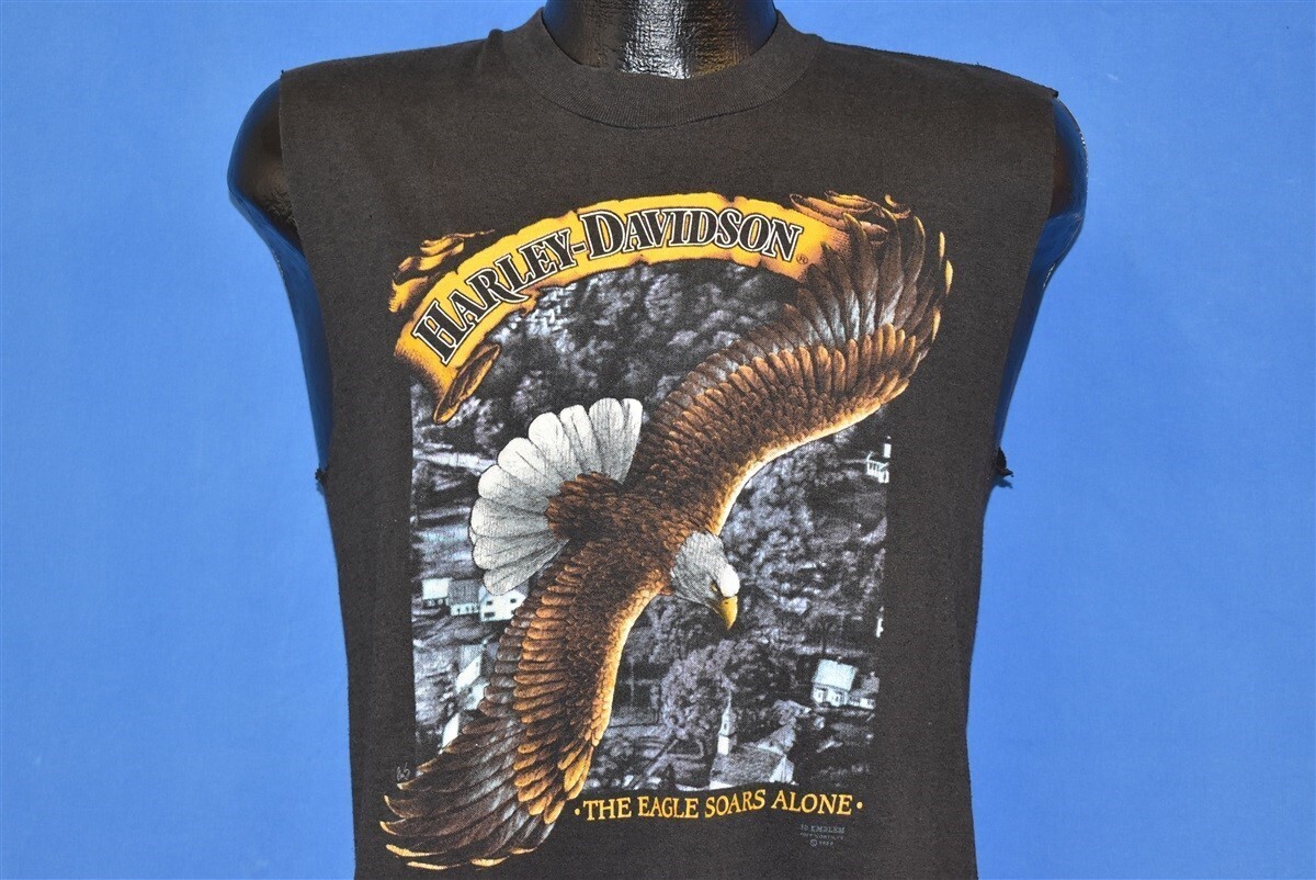 Harley-Davidson ★ バナーイーグル ヴィンテージ Tシャツ vtg 80s HARLEY DAVIDSON 3D EMBLEM EAGLE SOARS ALONE