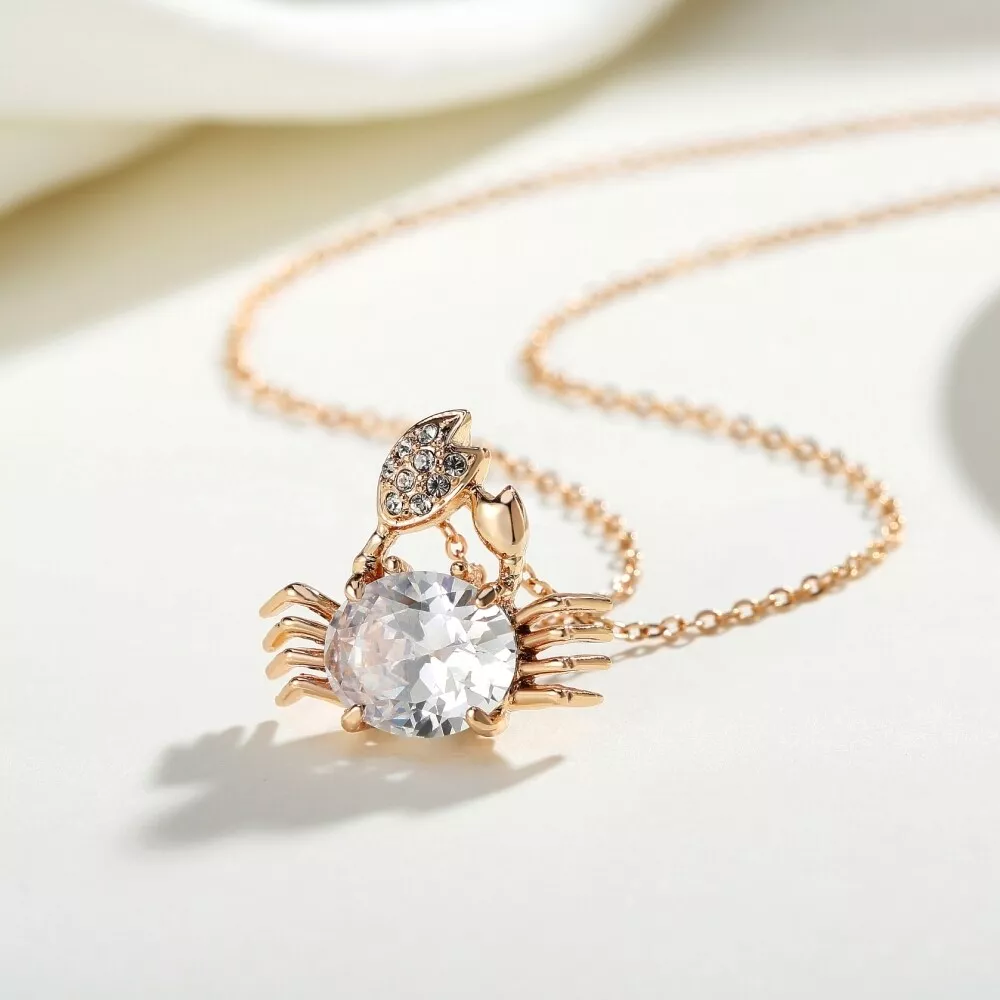 14k Rose Gold Crab Pendant with 2 Diamonds and 14 Pastel Pink Sapphires |  Denny Wong