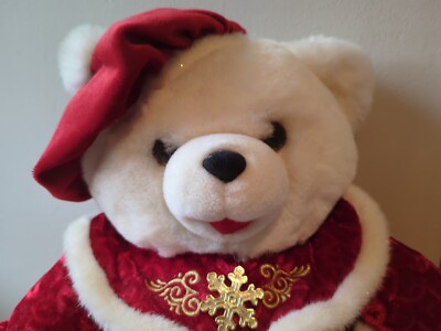 Snowflake Christmas Girl Plush Bear in Red Velvet Dan Dee 2000 Tag
