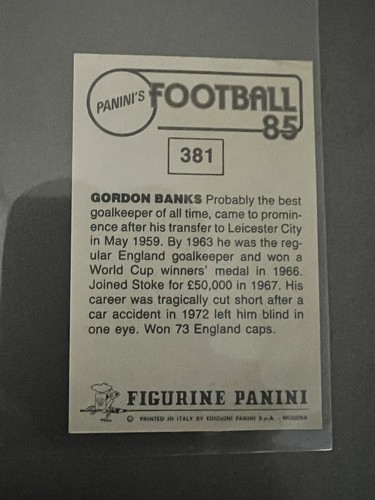 Gordon Banks PANINI FOOTBALL 85 STARS OF THE PAST UNUSED STICKER 1985 #381 - Picture 2 of 3