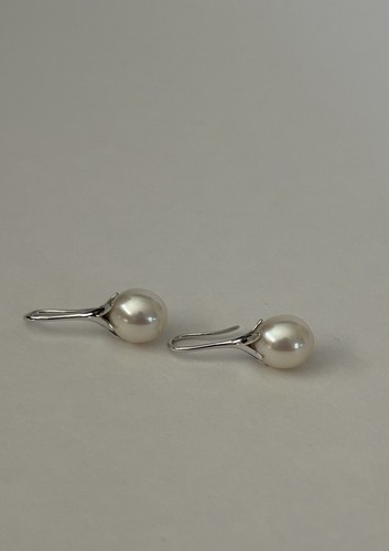 Boucles d'oreilles goutte perles d'eau douce or blanc 14 carats origine 550 $ Macy's - Photo 9/9