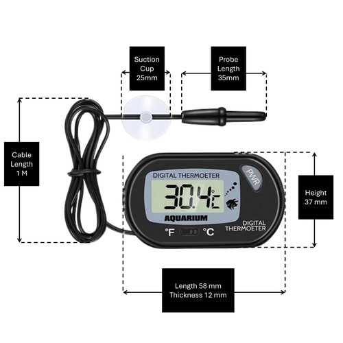 Dual Scale LCD Fisch Aquarium Thermometer - genaue 1M Sonde, Celsius/Fahrenheit - Bild 1 von 11