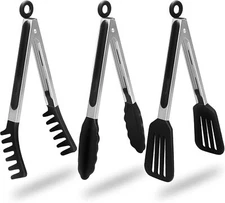 3 Pack Tongs for Cooking with Tips Non Stick for Cooking BBQ Baking -9"