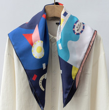 Pure 14 Momme Twill Silk Wrap Scarf Bandanna horse Print Square Shawl 27   new