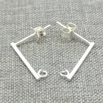 4 Sterling Silver Bar Earring Posts with Open Loop for Jewelry Making