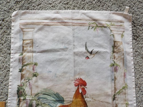 Modern XL TeaTowel Rooster and Bird Scene Cotton - Picture 2 of 4