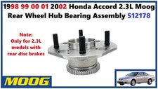 1998 99 00 01 2002 Honda Accord 2.3L Moog Rear Wheel Hub Bearing Assembly 512178