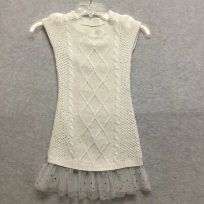 Cherokee Sweater Dress Girls XS Ivory Gold Dot Tulle Bottom - Image 1 of 4