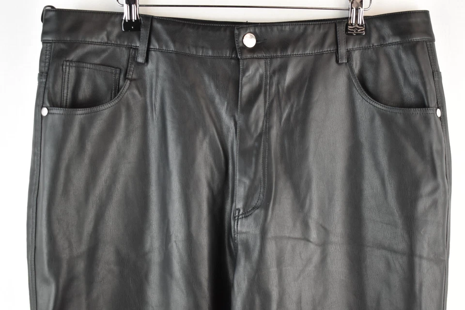 Next Black Faux Leather Trousers size Uk 18R Womens Wide Straight Leg Big Casual - Image 2 of 4
