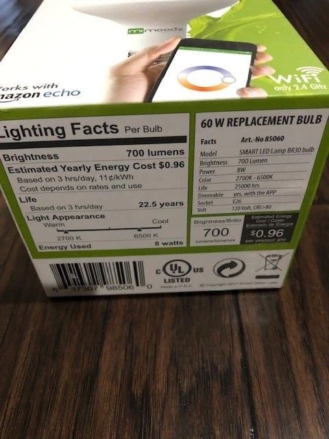 Mimoodz 700 LM WiFi 2.4 GHz 8W 60W replacement smart led bulb soft cold white - Image 2 of 4