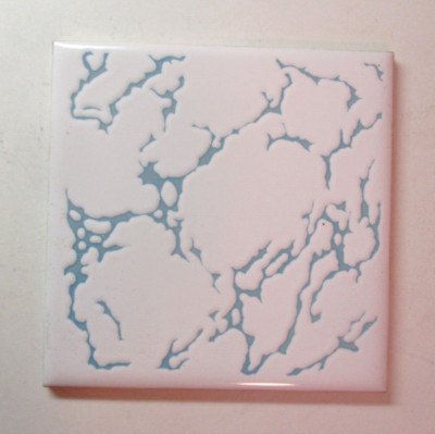 1 Wall Tile NTK Japan Powder Blue Veined on Off White Porcelain Ceramic Vintage