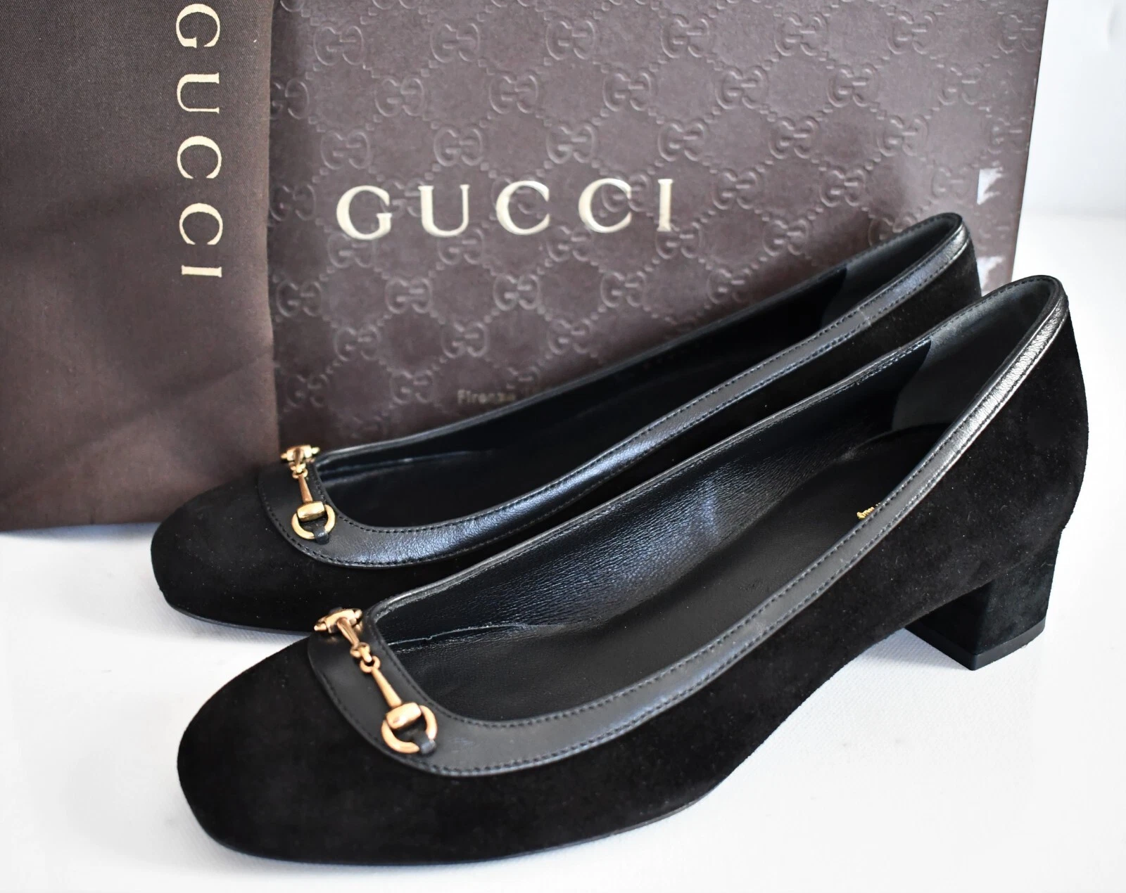 NEUF talons pompe classiques GUCCI authentique cuir daim noir HORSEBIT US 6