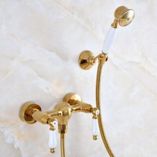 Luxury Gold Wall Mount Bathroom Faucet Hand Shower Mixer Hand Spray Tap Set