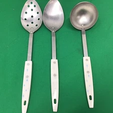 Vintage MCM Household's Atomic Star 3 Piece Riveted Kitchen Utensil Serving Set 