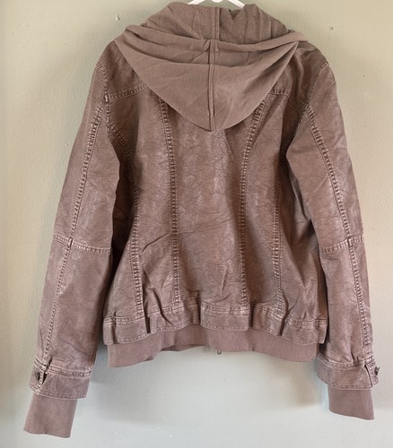 LA COALITION Faux Leather Biker Jacket Sz XLarge Grey With Hoodie - Picture 8 of 14