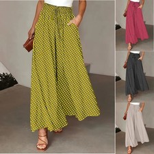 Women Palazzo Trousers Elastic Waist Wide Leg Loose Culotte Pants Plain Hot Sale