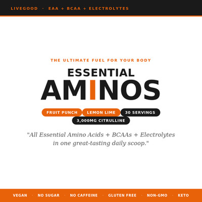 Essential Aminos EAA BCAA Powder 3000mg Citrulline Electrolytes LiveGood 30srv