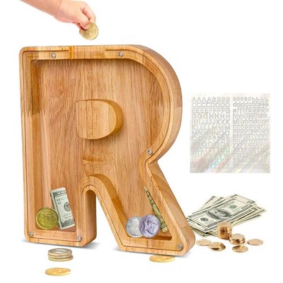 Custom Wooden Piggy Banks, Coin jar Personalized Piggy Bank Creative 26 Lette...