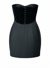 Zang Toi Couture 100% Silk Black Strapless Little Black Dress Velvet Bustier 2