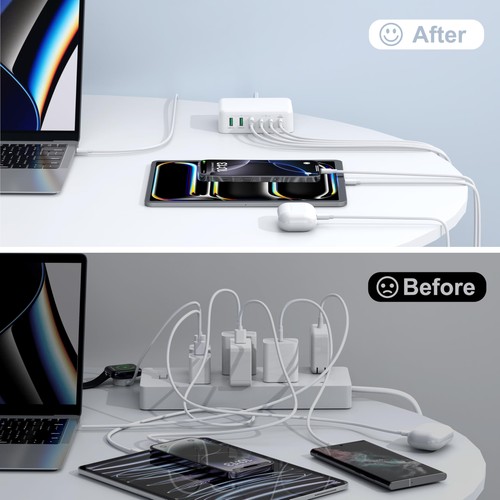 USB C Fast Charger Block, 150W 6 Port Desktop PD GaN Fast Charger Charging St... - Picture 6 of 8