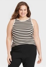 A New Day Womens Medium Striped 3X Knit Tank Top  Ribbed