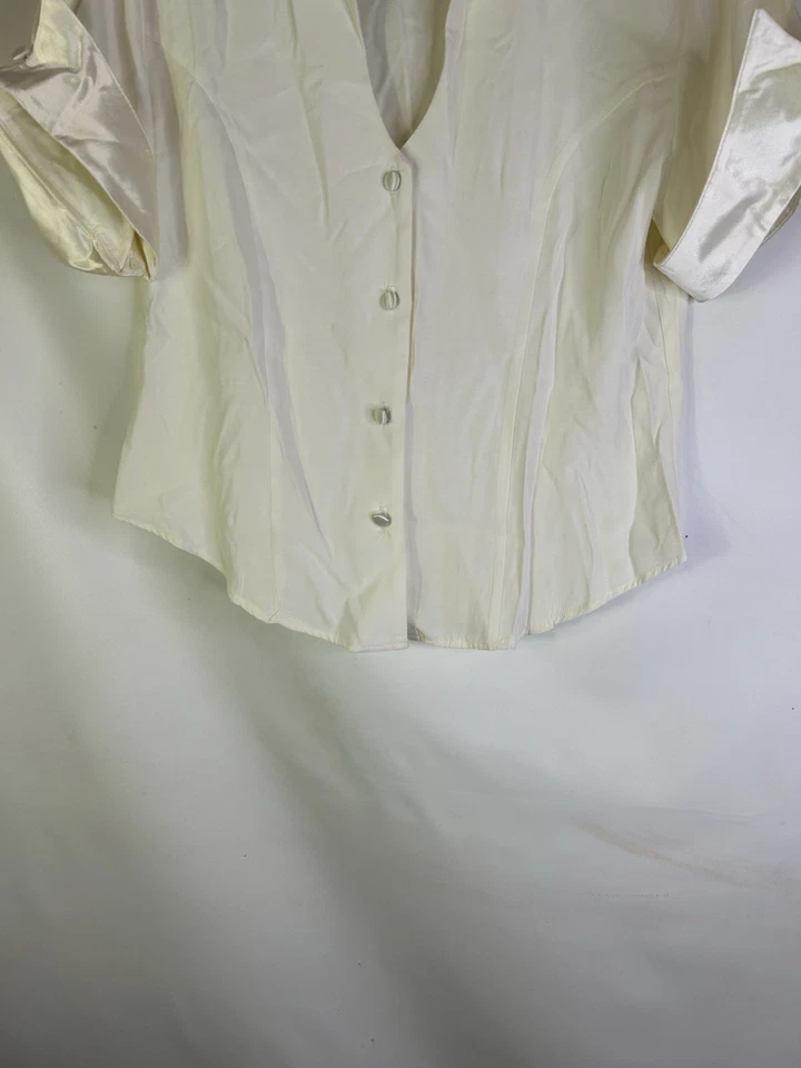 Camisa De Colección Años 90 Para Mujer Grande Cuello Satinado Puños Botón Dinero Antiguo Elegante EE. UU. Foto 2 de 4