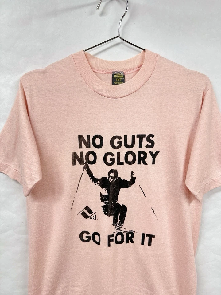 Vintage 70s Vail Colorado Ski T Shirt Pink Medium Worn Soft Guts Glory Go For It - Image 2 of 4