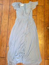 AZAZIE Chiffon V-Neck Ruffle Flutter Sleeve Lined Maxi Dress Blue Womens 6