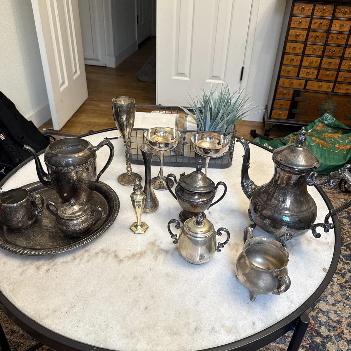 Silver-plated Rogers Wm Vintage W.M.Rogersアンティークティーセット Tea/Coffee w Pieces 5 Set Server 食器