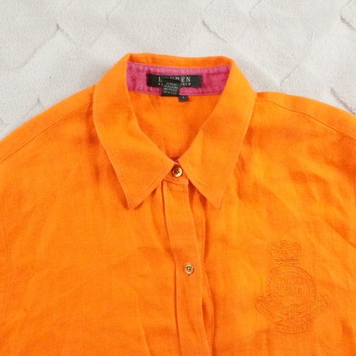 Lauren Ralph Lauren Linen Top Womens Large Orange Embroidered Crest Logo - Picture 4 of 12