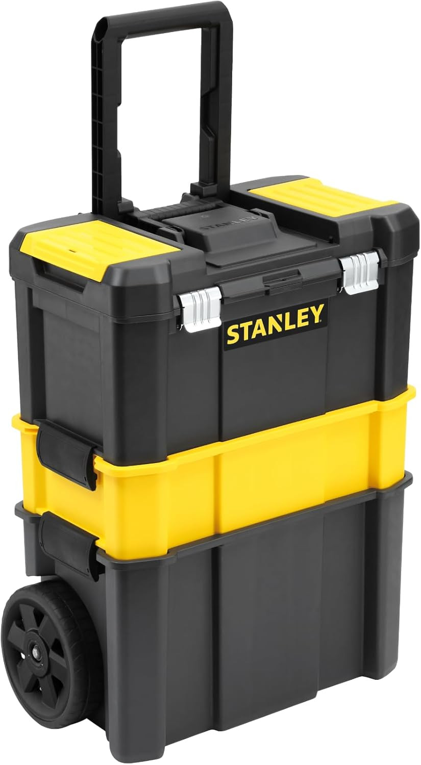 STANLEY Essential Rolling Workshop Toolbox, 3-In1 Stackable Units, Portable Tool