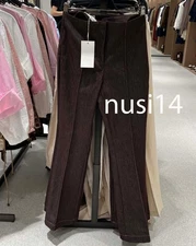 ZARA NEW WOMAN HIGH-WAIST CONTRAST STITCH SEAM FLARE PANTS BROWN 1478/290/700