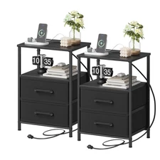 Nightstands Set of 2, Night Stand with Charging Station, Bedside Table with 2...