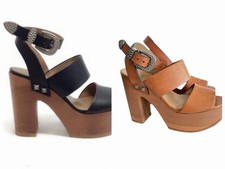 Sonia Rykiel Platform Sandals  38/7  Strappy Wood Brown Leather Studded WORN 1x