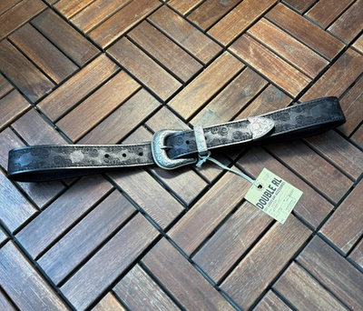 #ad RRL Double RL Leather Belt Western Floral Engraved Silver Buckle Size 34 $116.99