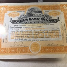 South Lake Copper Mining Co Ontonagon Co Michigan Mi 1673 Stock Certificate 
