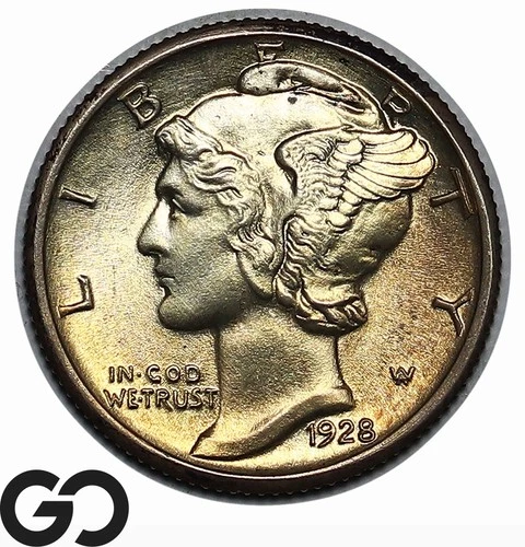 1928 Mercury Dime, FULL Split Bands, Gem BU++ FSB