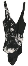 Roxanne Swimsuit One Piece Womens 14/36C Black Floral Ruched Bra Sized E5758