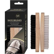 2-Piece Shoe Brush Set Wooden Applicator Buffing Brush Polish Shine Shoes Boots 