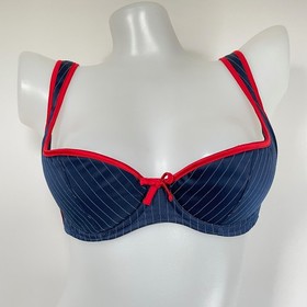 vtg AGENT PROVOCATEUR Blue PINSTRIPE Cardini PinUp Nikita Bra Set Gangster 34C L