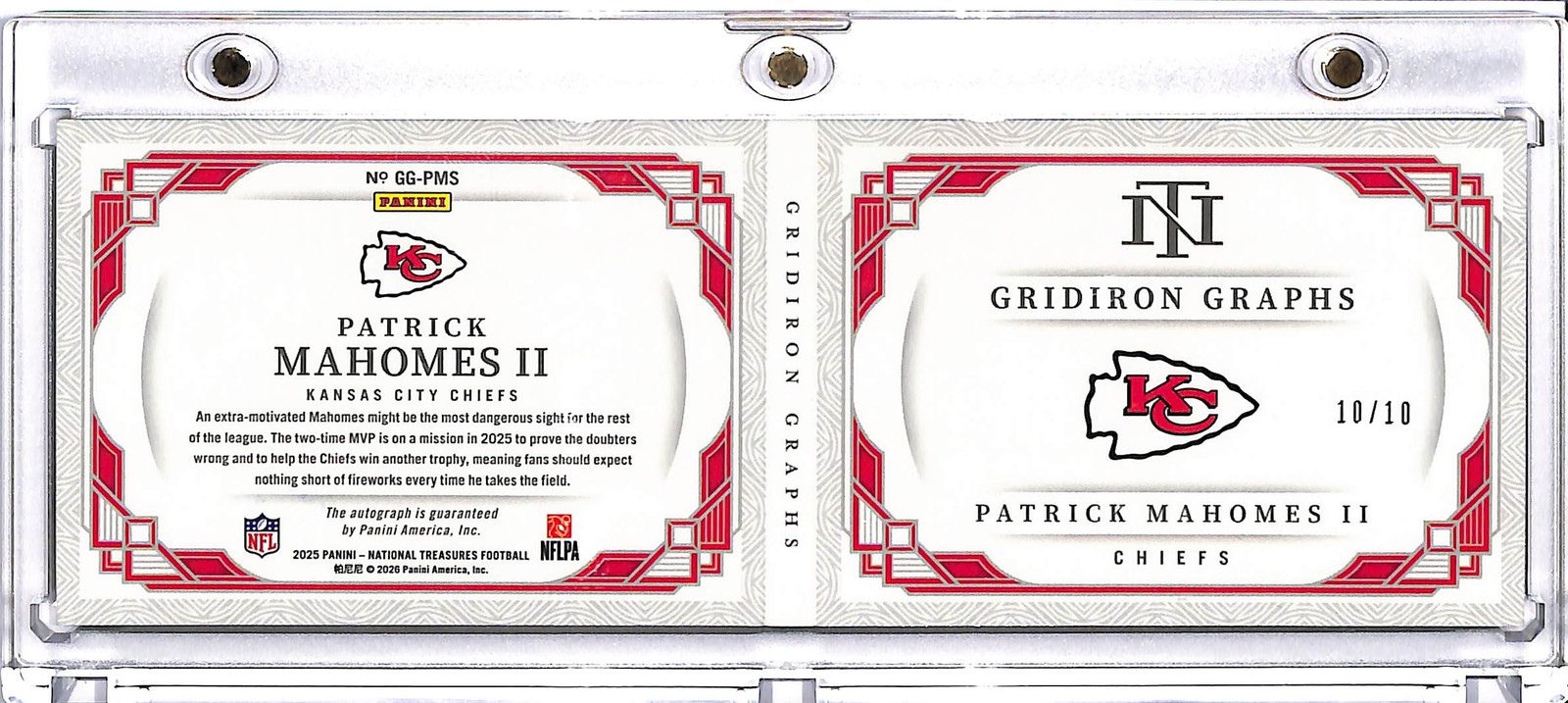 2025 National Treasures Patrick Mahomes II Gridiron Graphs Auto Booklet #10/10 view 2