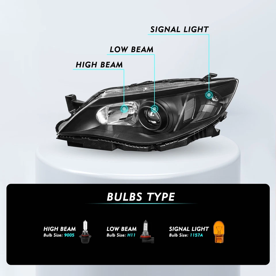 For 2008 2009 2010 2011 Subaru Impreza Outback Sport WRX Black Clear Headlights - Image 2 of 4