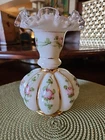 Vintage Fenton Glass Melon Vase Charleton Pink Crest Hand Painted