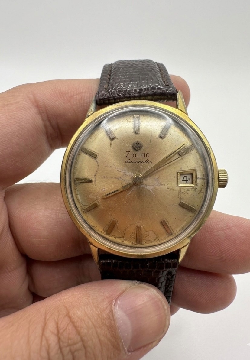 Vintage Zodiac Automatic Men's Watch - Gold Plated - Swiss Made - Patina Dial