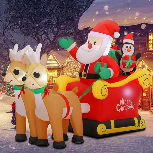 Christmas Inflatable Santa Sleigh and Reindeer, 6 FT Blow Up Santa Claus on S...