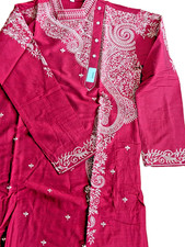 Punjabi Kurta Silk Embroidered Side Buttoned Red Wedding Festive Wear Size 40